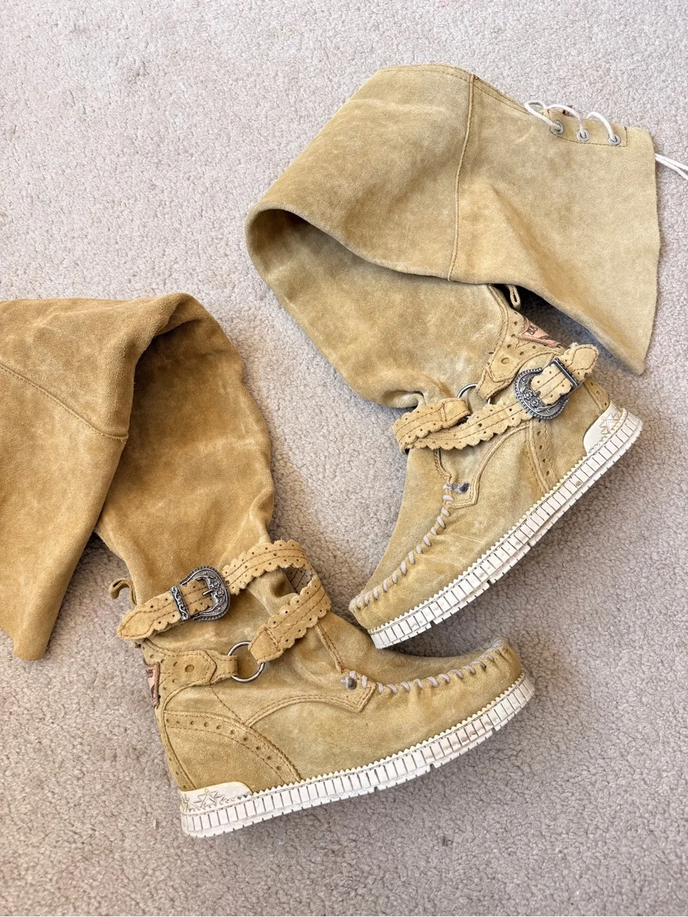 El Vaquero OTK Back Zipper Half-Lace Boots 37 EUC Suede Leather Moccasin Boots